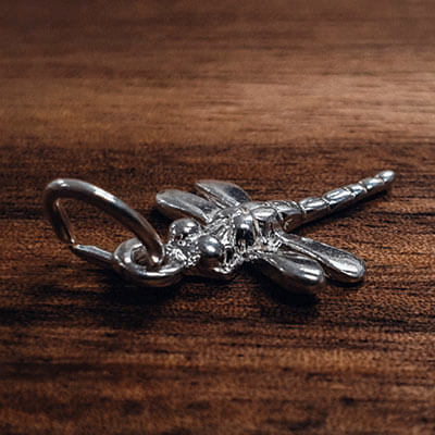 Silver Dragonfly straight tail charm