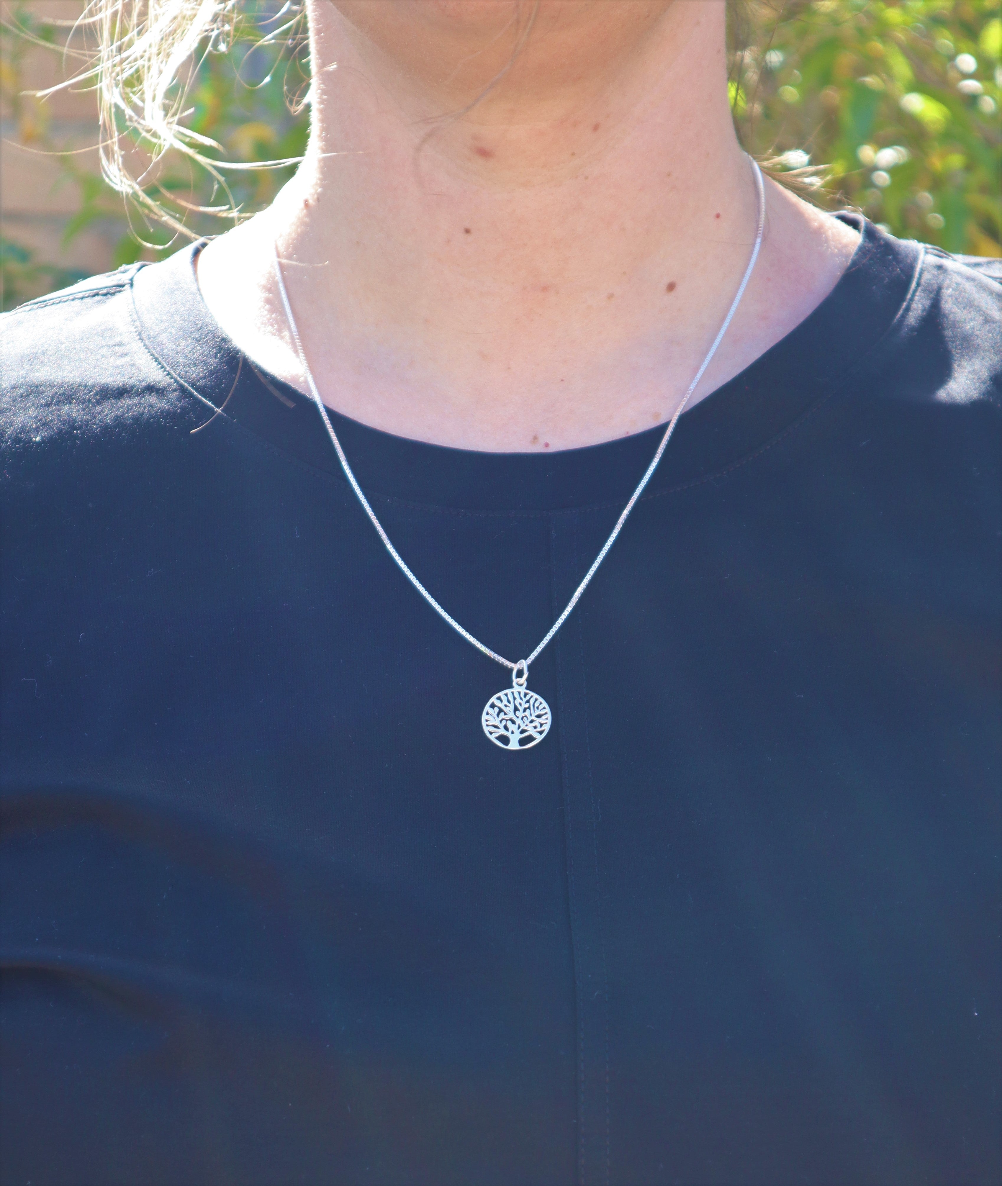 Sterling silver tree of life pendant on a sterling silver 55cm box chain